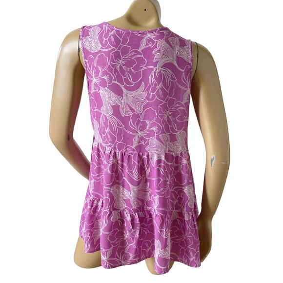 Cynthia Rowley Floral Sleeveless Keyhole Neck Tiered Tunic Top Size Small - Picture 4 of 8